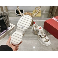 Classic Hot Roger Vivier Viv' on the Run Sneakers in Leather & Mesh with Strass Buckle 05 White/Gold 5112215 2026