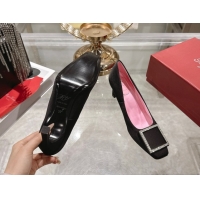 Good Quality Roger Vivier Trompette Pumps 7cm in Satin and Strass Buckle Black RV121101 1211108 2026