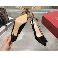 Luxury Roger Vivier Viv' In The City Slingbacks Pump 8.5cm in Suede and Snakeskin Embossed Buckle Black RV121104 1211125