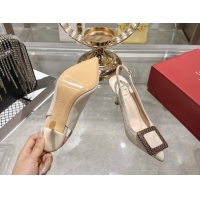 Top Design Roger Vivier Viv' In The City Slingbacks Pump 8.5cm in Suede and Snakeskin Embossed Buckle Nude RV121104 1211