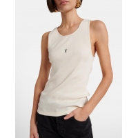 ​Low Cost Saint Laurent Cassandre Ribbed-knit Cotton Tank Top Y8956 White
