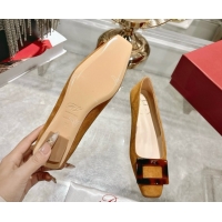 Good Looking Roger Vivier Belle Vivier Ballerinas Flat in Suede and Tortoiseshell Printed Buckle Beige Yellow RV121105 1