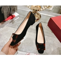 Most Popular Roger Vivier Belle Vivier Ballerinas Flat in Suede and Tortoiseshell Printed Buckle Black RV121105 1211135
