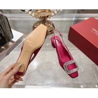 Grade Quality Roger Vivier Belle Vivier Slingbacks Pump 4.5cm in Satin and Strass Buckle Fuchsia Pink RV121201 1212001 2