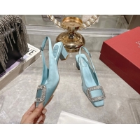 Buy Discount Roger Vivier Belle Vivier Slingbacks Pump 4.5cm in Satin and Strass Buckle Light Blue RV121201 1212002 2026