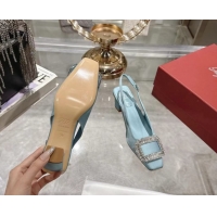 Buy Discount Roger Vivier Belle Vivier Slingbacks Pump 4.5cm in Satin and Strass Buckle Light Blue RV121201 1212002 2026