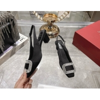 Good Quality Roger Vivier Belle Vivier Slingbacks Pump 4.5cm in Satin and Strass Buckle Black RV121201 1212003 2026