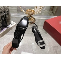 Good Quality Roger Vivier Belle Vivier Slingbacks Pump 4.5cm in Satin and Strass Buckle Black RV121201 1212003 2026