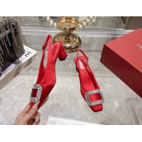 Best Price Roger Vivier Belle Vivier Slingbacks Pump 4.5cm in Satin and Strass Buckle Red RV121201 1212004 2026