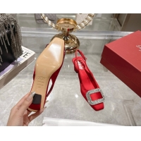 Best Price Roger Vivier Belle Vivier Slingbacks Pump 4.5cm in Satin and Strass Buckle Red RV121201 1212004 2026