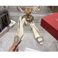 Purchase Roger Vivier Belle Vivier Slingbacks Pump 4.5cm in Satin and Strass Buckle White RV121201 1212005 2026