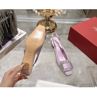 Best Grade Roger Vivier Belle Vivier Slingbacks Pump 4.5cm in Satin and Strass Buckle Light Purple RV121201 1212006
