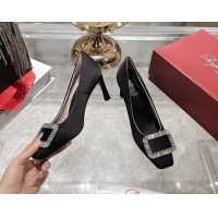 Low Price Roger Vivier Trompette Pumps 7cm in Satin and Strass Buckle Black RV121201 1212007