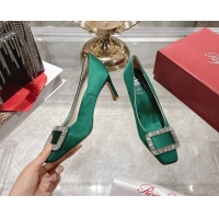 Hot Style Roger Vivier Trompette Pumps 7cm in Satin and Strass Buckle Fuchsia RV121201 Green 2026