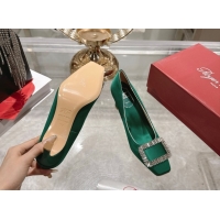 Hot Style Roger Vivier Trompette Pumps 7cm in Satin and Strass Buckle Fuchsia RV121201 Green 2026