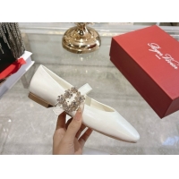 Charming Roger Vivier Vivier Mary Janes Ballerinas Flat in Calf Leather and Strass White RV121201 2026