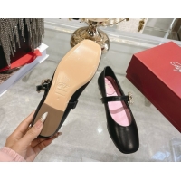 Best Grade Roger Vivier Vivier Mary Janes Ballerinas Flat in Calf Leather and Strass Black RV121202 1212019 2026