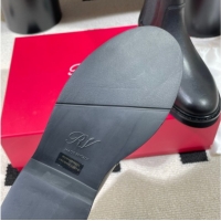 Low Cost Roger Vivier Viv' Rangers Flat Chelsea Booties in Calfskin Leather with Metal Buckle Black RV121205 1212041 202