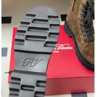 Good Looking Roger Vivier Viv' Rangers Truck Ankle Boots 5cm in Suede with Strass Buckle 212030 Brown 2026