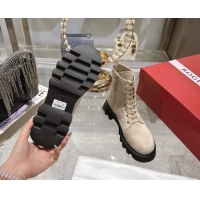Unique Style Roger Vivier Viv' Rangers Truck Ankle Boots 5cm in Suede with Strass Buckle Beige 1212031 2026