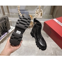 Most Popular Roger Vivier Viv' Rangers Truck Ankle Boots 5cm in Calfskin Leather with Metal Buckle Black/Silver 1212035 