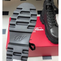 Cheap Roger Vivier Viv' Rangers Truck Ankle Boots 5cm in Calfskin Leather with Metal-Tone Buckle Black/Gold 1212037 2026