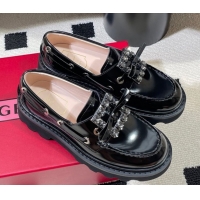 Cheap Roger Vivier Viv' Rangers Truck Boat Shoes 4.5cm in Shiny Leather with Strass Buckle RV121208 Black 2026