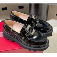 Top Design Roger Vivier Viv' Rangers Truck Boat Shoes 4.5cm in Shiny Leather with Metal Buckle RV121208 Black 2026