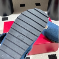 Good Quality Roger Vivier Slidy Viv' Flat Mules in Blue Denim and Wool with Strass RV121210 2026