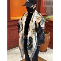 Best Product Hermes Cashmere & Silk Shawl 140x140cm Scarf H11215 Beige/Blue 2026