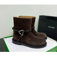 Best Grade Bottega Veneta James Suede Flat Ankle Boots with Triangle Buckle Fondant Brown 1206051 2026