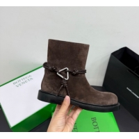 Best Grade Bottega Veneta James Suede Flat Ankle Boots with Triangle Buckle Fondant Brown 1206051 2026