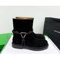 Low Price Bottega Veneta James Suede Flat Ankle Boots with Triangle Buckle Black 1206052 2026