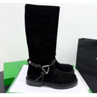 Best Price Bottega Veneta James Suede Flat High Boots with Triangle Buckle Black 1206055 2026
