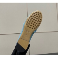 Best Product Bottega Veneta Rosa Mary-Jane Ballerinas Flat in Lambskin Leather with Knit Strap Blue 1206057 2026