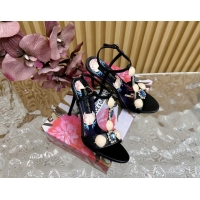 Cheap Price Dolce & Gabbana Calfskin Leather Heel Sandals 10.5cm with Stones and Shell Black 1211067 2026