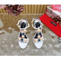 Shop Duplicate Dolce & Gabbana Calfskin Leather Heel Sandals 10.5cm with Stones and Shell White 1211069 2026