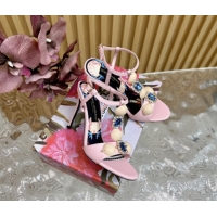 Durable Dolce & Gabbana Calfskin Leather Heel Sandals 10.5cm with Stones and Shell Pink 1211071 2026