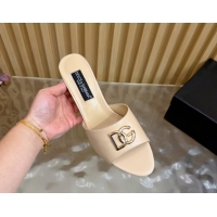 Pretty Style Dolce & Gabbana Calfskin Leather Heel Slides Sandal 9cm with DG Logo DG121101 Nude 2026