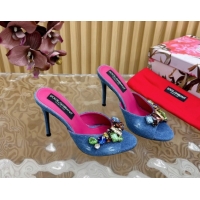 Best Product Dolce & Gabbana Blue Denim Heel Slides Sandal 10cm with Strass Stones DG121102 1211076 2026