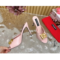 Big Discount Dolce & Gabbana Calfskin Leather Heel Slides Sandal 10cm with DG Logo Light Pink DG121103 2026