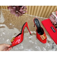 Luxury Cheap Dolce & Gabbana Patent Leather Heel Slides Sandal 10cm with DG Logo DG121103 Red 2026