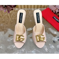 Good Product Luxury Dolce & Gabbana Patent Leather Heel Slides Sandal 10cm with DG Logo DG121103 Nude 2026