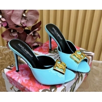 Shop Duplicate Luxury Dolce & Gabbana Patent Leather Heel Slides Sandal 10cm with DG Logo DG121103 Light Blue 2026