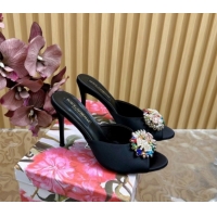 Lower Price Dolce & Gabbana Satin Heel Slides Sandal 10cm with Strass DG121104 Black 2026