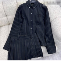 ​Top Quality Miu Miu Wool Striped Jacket and Mini Skirt Set MM011304 Black 2026