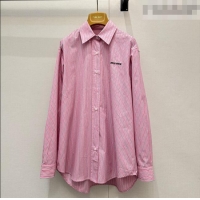 ​Buy Fashionable Miu Miu Cotton Striped Long Shirt MM011305 Pink 2026