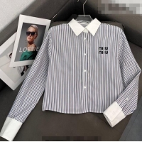 Good Quality Miu Miu Cotton Striped Shirt MM011312 White/Blue/Brown 2026