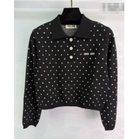 ​Buy Discount Miu Miu Satin and Wool Polo Shirt MM011302 Black 2026