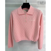 ​Top Grade Miu Miu Satin and Wool Polo Shirt MM011302 Pink 2026